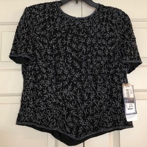 Vintage Papell Boutique Evening Silk Bead XL Top